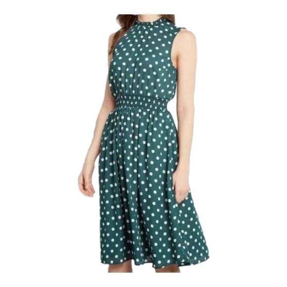 MODCLOTH Women's Plus 3X Midi Dress Polka Dot Green White Sleeveless - Picture 1 of 7